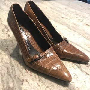 Via Spiga Crocodile Pattern Brown Leather Heels 6